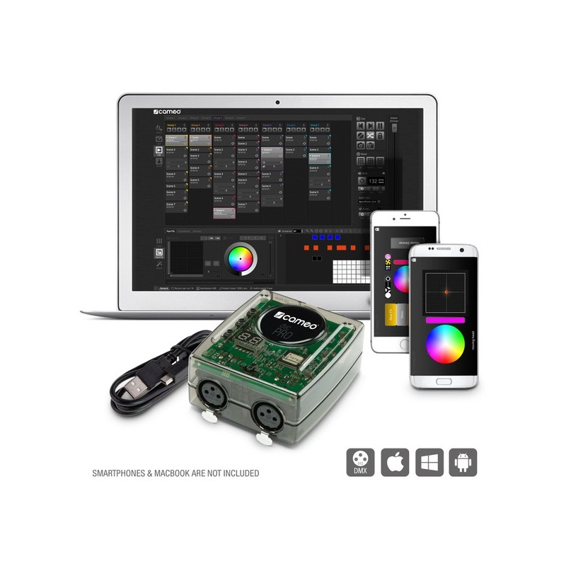 Interface USB para DMX de 1024 canais com acesso Wi-Fi e software de controle